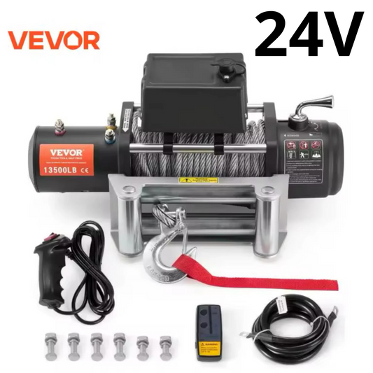 Verricello 13500LBS - 6123,5kg, 24 volt  24m Cavo in Acciaio