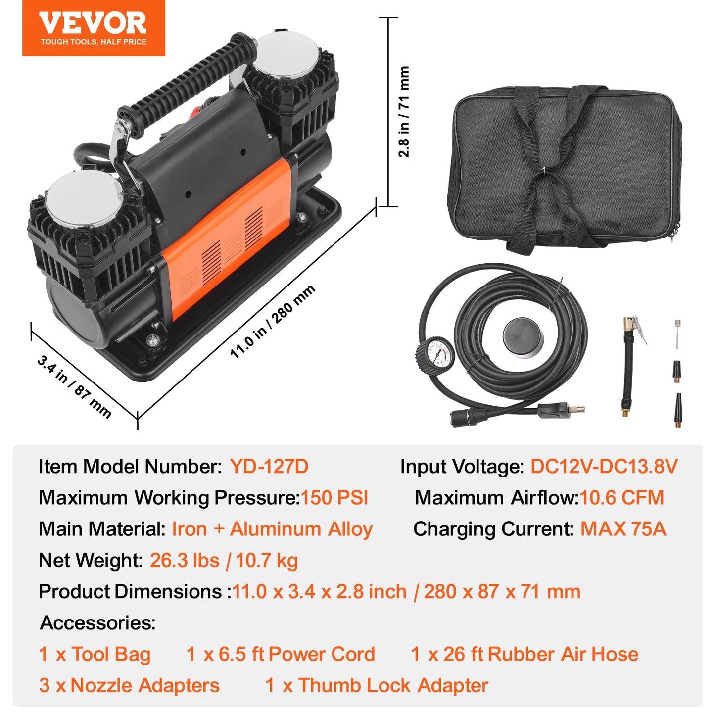 Compressore 12VOLT Doppio Motore 300 L/min 10Bar per Off Road